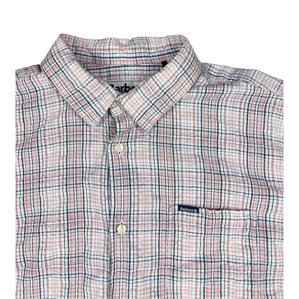 Barbour Deanhill Short Sleeve Button Up Regular Shirt Pink Plaid Size Medium - Picture 2 of 6